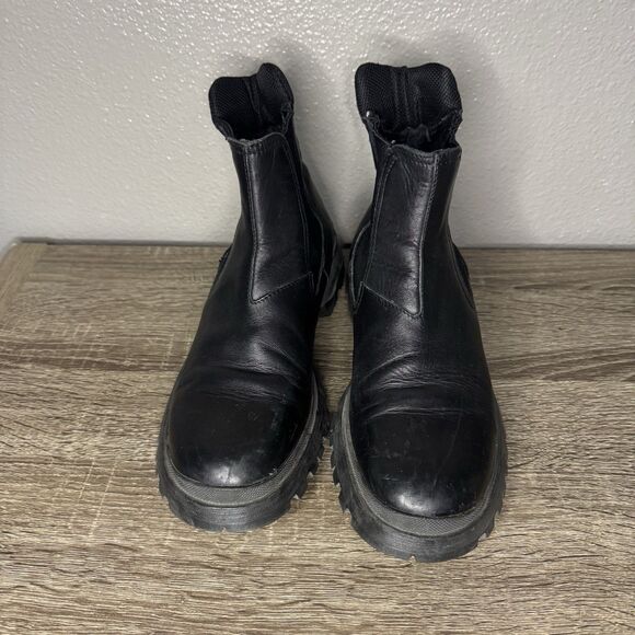 PRADA Chelsea Boots 37 Italy Black Leather Platform 2" All Weather US Size 7 - Picture 7 of 13